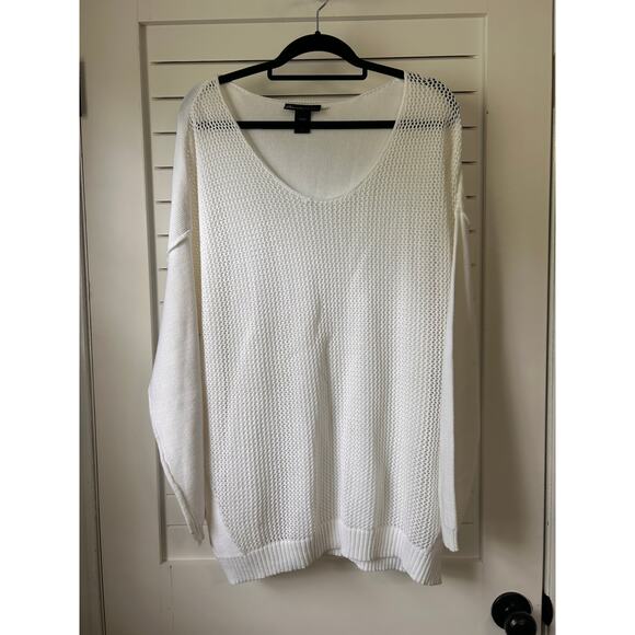 NWOT Lane Bryant White‎ Open Knit V Neck Pullover Sweater 22/24 - Picture 2 of 7